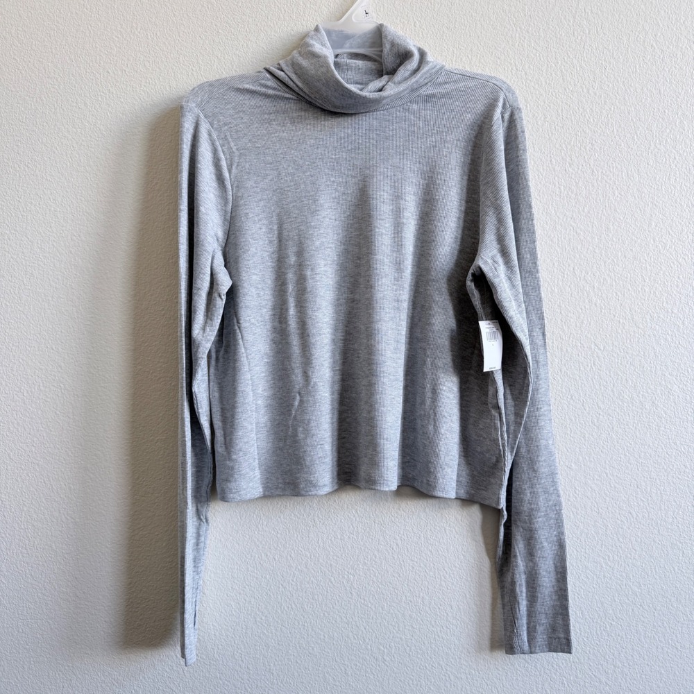 Old Navy Ultralite Go-Dry Ribbed Turtleneck Top Heather Gray Large 770202-04-1